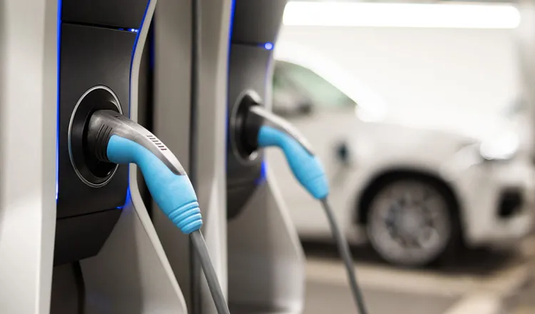Close-up of two charging points for electric cars.